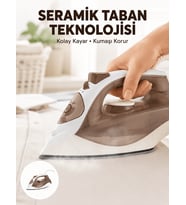 2200 Watt Buharlı Ütü Kahverengi Seramik Taban Şok Buharlı