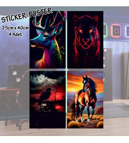 karga kaplan geyik at - 4 adet yapışkanlı poster sticker etiketler - dolap cam oda için