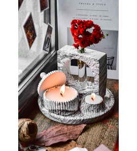 5 Parça Mermer Desen Dekoratif Beton Vazo Ve Vanilya Kokulu Soya Wax Mumluk Takımı