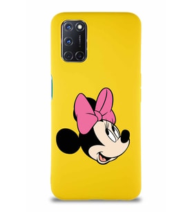 Oppo A92 Soft Premier Kapak Minnie Mouse-A Tasarımlı Silikon Kılıf - Sarı (Şeffaf)