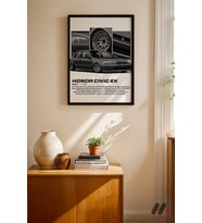 Honda Civic EK JDM Araba Posteri, Siyah Çerçeveli Duvar Tablosu - Oto Severlere Özel