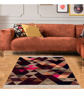 Geometrik Üçgen Desenli Dijital Baskı Yıkanabilir Kaymaz Taban Modern Salon Halısı ve Yolluk (Kahverengi)