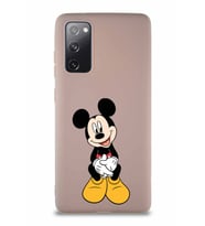 Samsung Galaxy S20 FE Soft Premier Kapak Mickey Mouse-A Tasarımlı Silikon Kılıf - Pudra (Şeffaf)