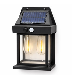 Solar Güneş Enerjili Hareket Sensörlü Bahçe Duvar Apliği - Retro Çift Edison Flamanlı LED