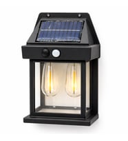 Solar Güneş Enerjili Hareket Sensörlü Bahçe Duvar Apliği - Retro Çift Edison Flamanlı LED