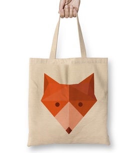 Geometric Animal Fox Head Bez Çanta Uzun Saplı