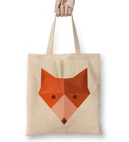 Geometric Animal Fox Head Bez Çanta Uzun Saplı