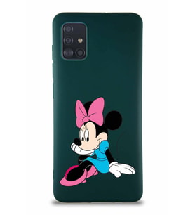 Samsung Galaxy M31S Soft Premier Kapak Minnie Mouse-E Tasarımlı Silikon Kılıf - Yeşil (Şeffaf)