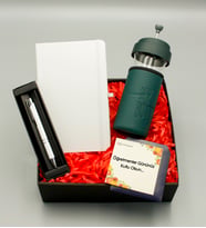 Beyaz Defter & Özel Kılıflı Isıya Dayanıklı French Press & Beyaz Roller Kalem Hediye Seti