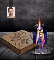 Kişiye Özel Uzay Karikatürlü Ahşap Biblo Kutulu Bay-2