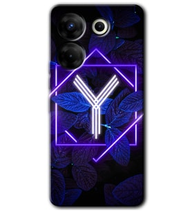 Tecno Camon 20 Kılıf HD Desen Baskılı Arka Kapak - Dark Neon Yaprak Y Harfi