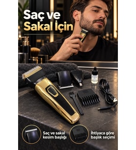 Saç Sakal Tıraş Makinesi Üç Değiştirilebilir Başlıklı