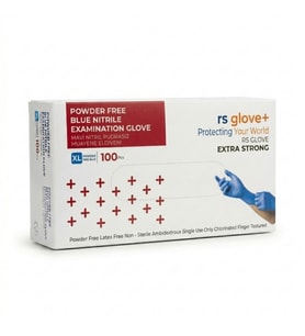 RS Gloves Mavi Nitril Pudrasız Eksta Güçlü Muayene Eldiveni XL Beden 100’lü Non Steril