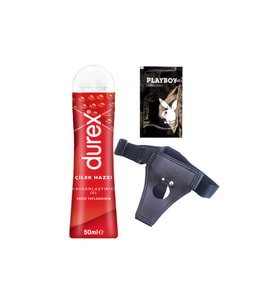 Durex Çilek Hazzı 50 ml Jel + Siyah Deri Strap-On Kemeri + Hediye