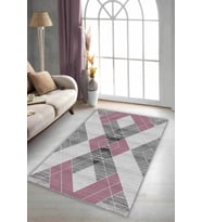 Pembe Geometrik Kaymaz Taban Makinede Yıkanabilir Halı DD003 - 100 x 160 cm