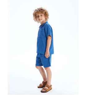 LCW Kids Mavi Beli Lastikli Basic Müslin Erkek Çocuk Şort