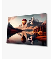 Gün Batımı Manzara Balonlar Cam Tablo Hediyelik Büyük Tablo Ev Ofis Dekoru