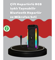 Çift 4 İnç Hoparlörlü Rgb Işıklı Bluetooth Ses Sistemi