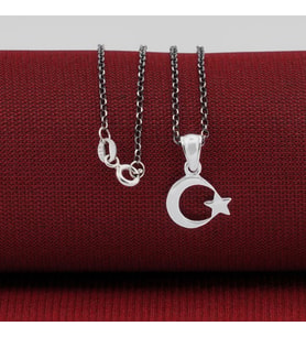 Çift Taraflı Ay Yıldız 925 Ayar Gümüş Erkek Kolye