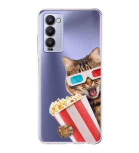 PrintiFy Tecno Camon 18P ile Uyumlu Kedi 1 Kamera Korumalı Şeffaf Kılıf