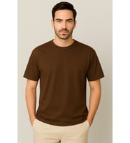 Oversize Unisex Yarım Kollu Bisiklet Yaka %100 Pamuk Baskısız T-shirt (Kahverengi)