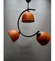 MYLİGHTS RETRO  RUSTİK ÜÇLÜ  TURUNCU BAŞLIKLI METAL SARKIT AVİZE (Siyah)