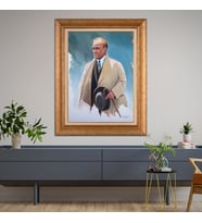 Altın Varaklı Çerçeveli Paspartulu Atatürk Tablo DC0794 (Gold)