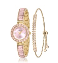 Polo Air Kelepçe Kadın Kol Saati Zirkon Taşlı Baget Bileklik Kombin Gold Pembe Renk PL-1582B4 (Pembe-Altın)