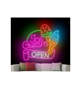 Ice Cream OPEN Yazılı ve Şekilli Neon Tabela