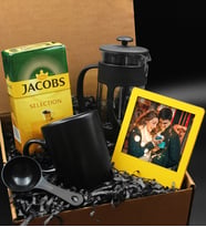 Siyah Kupa & French Press & 250 Gram Jacobs Selection Filtre Kahve & Kişiye Özel Fotoğraf Çerçevesi Hediye Seti