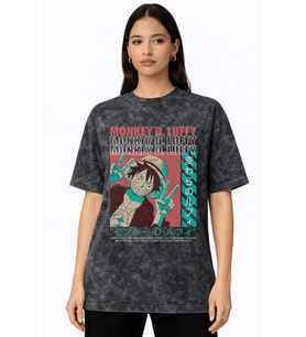 Monkey D. Luffy One Piece Anime Baskılı Unisex Oversize Vintage Yıkamalı Tişört