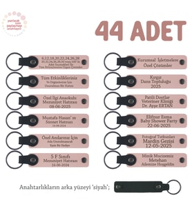 Reklam Ajanslarına Uygun Hediyelik, 44'lü Set, Marka Yazılı Deri Anahtarlık, Pudra & Siyah