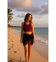 Mulvxbrf Brf02 Kadın Bordo Yuvarlak Yaka Crop Ve Siyah Transparan Pareo 2 Li Set (Mulvix)