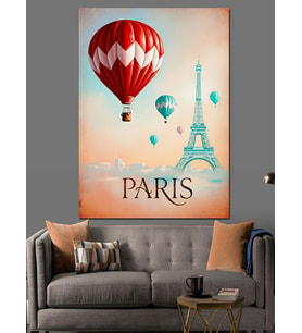 Paris Uçan Balon Manzara Dekoratif Kanvas - Mdf Ahşap Tablo