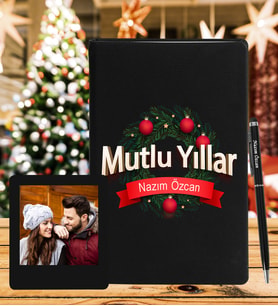 Yılbaşı İçin Kişiye Tasarım Özel Defter Kalem & Instagram Çerçeve Hediye Seti