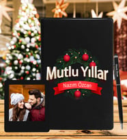 Yılbaşı İçin Kişiye Tasarım Özel Defter Kalem & Instagram Çerçeve Hediye Seti