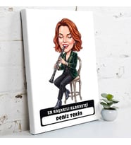 Klarnet Sanatçısına Hediye Kadın Karikatürlü Kanvas Tablo