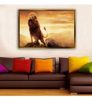 Tablore Kaya Üzerinde Kükreyen Aslan Tablosu Çerçeveli Kanvas Tablo Modern Salon Dekoru