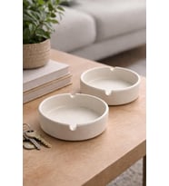 2 Adet Mat Seramik Kül Tablası Sade Yuvarlak Kül Tabağı Küllük 10 cm (Beyaz)