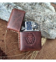 El Yapımı Hakiki Deri Kılıflı Zippo Çakmak (Kahverengi)