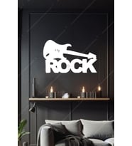 Rock Temalı Ahşap Duvar Dekorasyonu Tablosu (Beyaz)
