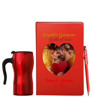 Sevgililer Gününe Özel Deri Kırmızı Defter Kalem & Termos Mug Hediye Seti 23