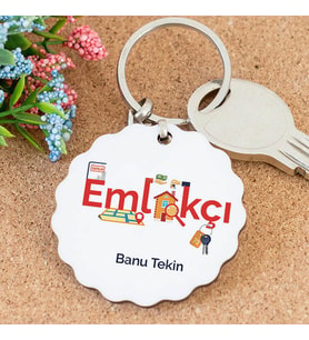 İsme Özel Emlakçı Papatya Anahtarlık