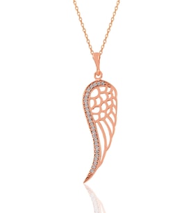 Söğütlü Silver Gümüş rose zirkon taşlı sol yanım kanat kolye