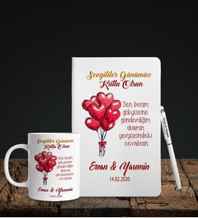 Sevgililer Gününe Özel Beyaz Deri Defter Kalem Kupa Hediye Seti 28