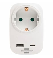 Brennenstuhl Premium Serisi Tek Soketli 18W Hızlı Şarj Özellikli 1 Typ-C + 1 USB' li Şarj Korumalı Priz (Beyaz)