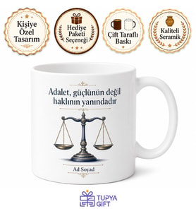 Terazi Temalı Hukuk Kupası Baskılı Hediye Avukat Hakim Kupa Bardak