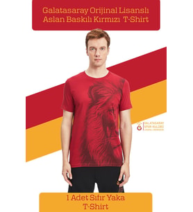 Galatasaray Orijinal Lisanslı Aslan Baskılı T-Shirt (Kırmızı)