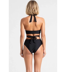 Kadın Bikini Takımı Bralette Yaka Yüksek Bel Slip Kapsız Örme Kumaş Düz Desen Regular Kalıp