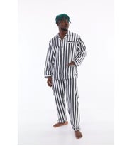 KLY Boy Çizgili Poplin Kumaş Pijama Takımı (Lacivert-Beyaz)